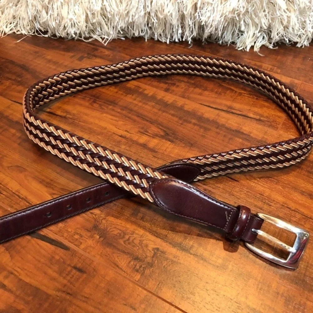 Vintage Brighton Woven Brown and Tan/s LEATHER with Silver Hardware Buckle sz 42